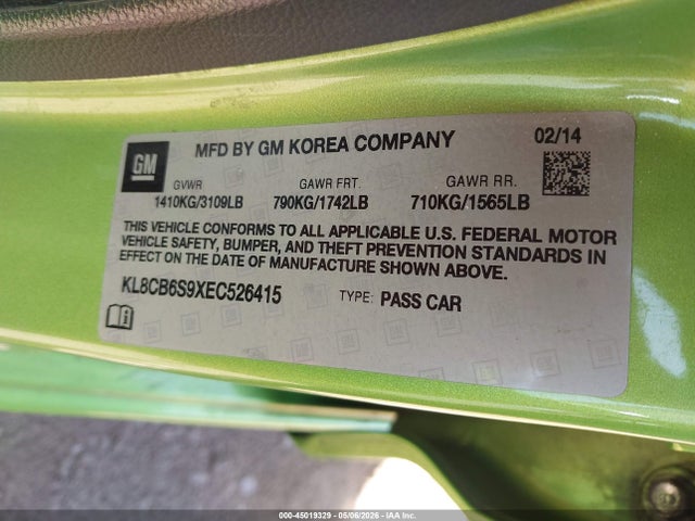Продажа на аукционе авто 2014 Chevrolet Spark Ls Auto, vin: KL8CB6S9XEC526415, номер лота: 45019329