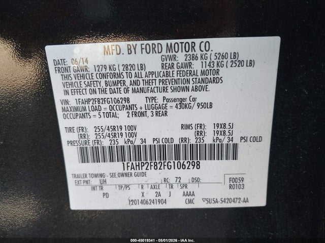 Aukcja sprzedaży 2015 Ford Taurus Limited, vin: 1FAHP2F82FG106298, numer aukcji: 45019341