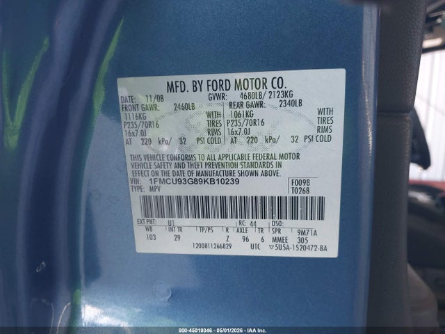 Продаж на аукціоні авто 2009 Ford Escape Xlt, vin: 1FMCU93G89KB10239, номер лоту: 45019346