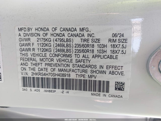 Honda Cr-v Ex-l Awd 2025 2HKRS4H70SH408918 Image 9