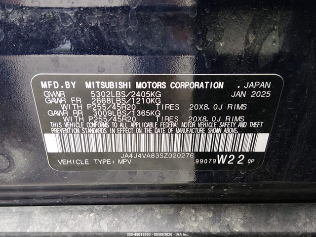 Продаж на аукціоні авто 2025 Mitsubishi Outlander Se 2.5 S-awc/trail Edition S-awc, vin: JA4J4VA83SZ020276, номер лоту: 45019360
