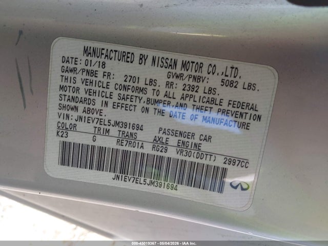 2018 Infiniti Q60 3.0t Luxe მანქანა იყიდება აუქციონზე, vin: JN1EV7EL5JM391694, აუქციონის ნომერი: 45019367