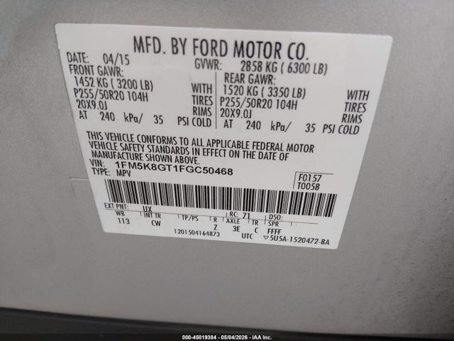 1FM5K8GT1FGC50468 Ford EXPLORER SPORT