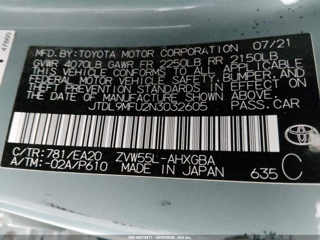 JTDL9MFU2N3032605 Toyota Prius Xle Awd-e