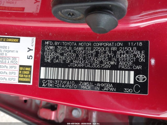 Toyota Prius Three 2018 JTDKARFU4J3067589 Image 9