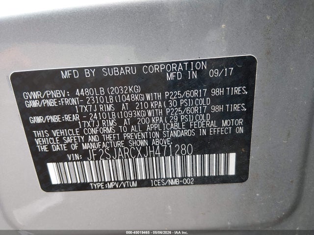 2018 Subaru Forester 2.5i Limited მანქანა იყიდება აუქციონზე, vin: JF2SJARCXJH471280, აუქციონის ნომერი: 45019465