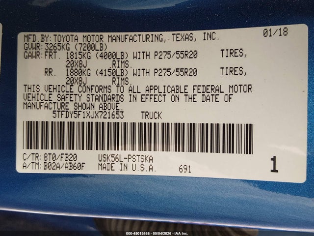 5TFDY5F1XJX721653 Toyota Tundra Sr5 5.7l V8