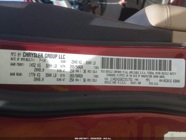 Dodge DURANGO LIMITED 2014 1C4RDHDG8EC551753 Image 9