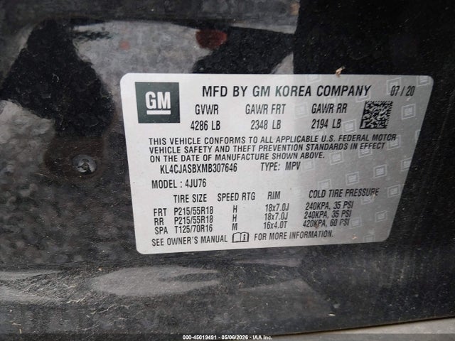 Aukcja sprzedaży 2021 Buick Encore Fwd Preferred, vin: KL4CJASBXMB307646, numer aukcji: 45019491