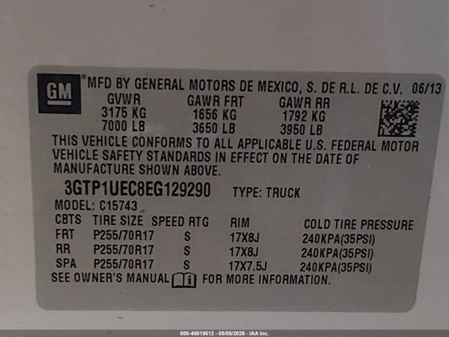 3GTP1UEC8EG129290 GMC Sierra 1500 Sle