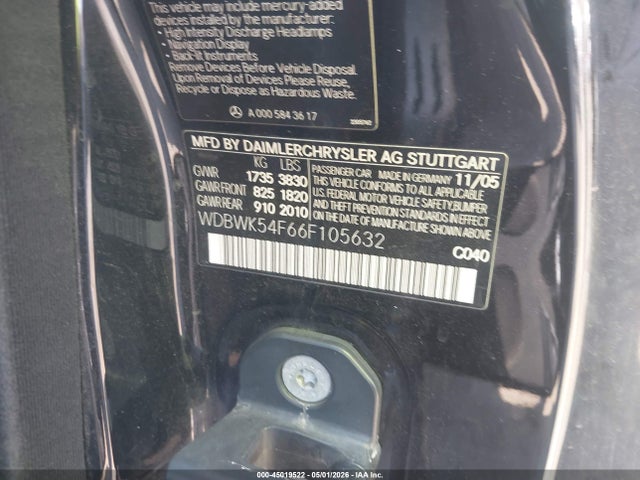 2006 Mercedes-benz Slk 280 მანქანა იყიდება აუქციონზე, vin: WDBWK54F66F105632, აუქციონის ნომერი: 45019522