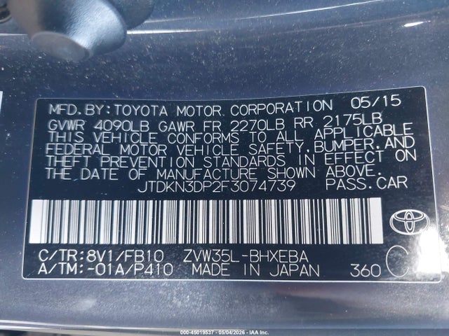 Toyota PRIUS PLUG-IN 2015 JTDKN3DP2F3074739 Image 9