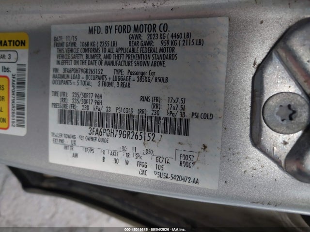 Ford FUSION SE 2016 3FA6P0H79GR265152 Image 9