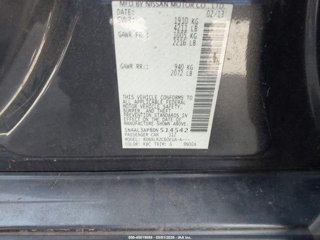 45019588 :رقم المزاد ، 1N4AL3AP8DN514542 vin ، 2013 Nissan Altima 2.5 S مزاد بيع
