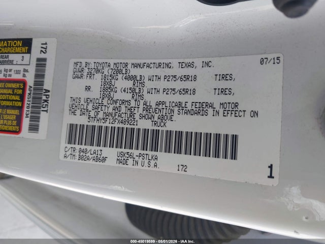 Aukcja sprzedaży 2015 Toyota Tundra Limited 5.7l V8, vin: 5TFHY5F12FX489221, numer aukcji: 45019599
