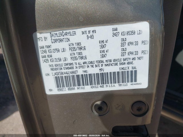 Aukcja sprzedaży 2004 Jeep Liberty Limited Edition, vin: 1J4GK58K44W140027, numer aukcji: 45019602