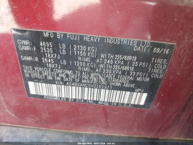 Subaru Outback 2.5i Limited 2017 4S4BSANC5H3262971 Image 9