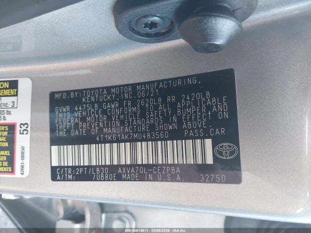 4T1K61AK7MU483560 Toyota CAMRY XSE