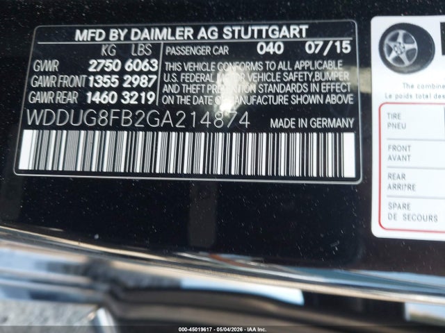 Aukcja sprzedaży 2016 Mercedes-benz S 550 4matic, vin: WDDUG8FB2GA214874, numer aukcji: 45019617