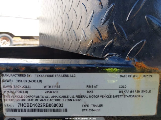 Aukcja sprzedaży 2024 Texas Pride Trailers Unknown, vin: 7HCBD1622RB060603, numer aukcji: 45019632