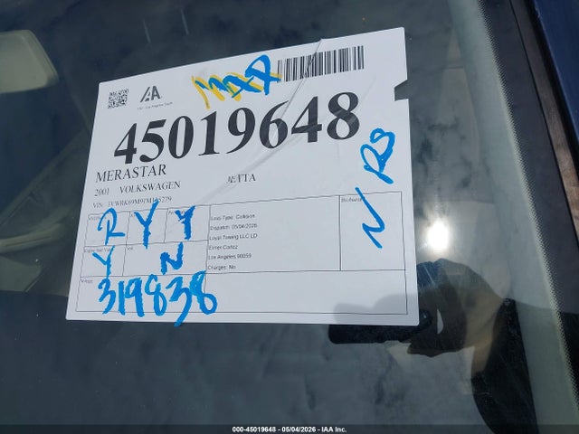 Продажа на аукционе авто 2001 Volkswagen Jetta Gl, vin: 3VWRK69M91M115279, номер лота: 45019648
