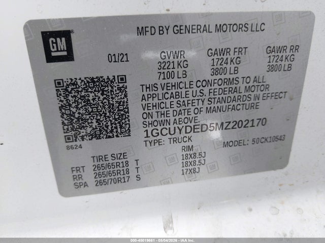 1GCUYDED5MZ202170 Chevrolet Silverado 1500 4wd Short Bed Lt