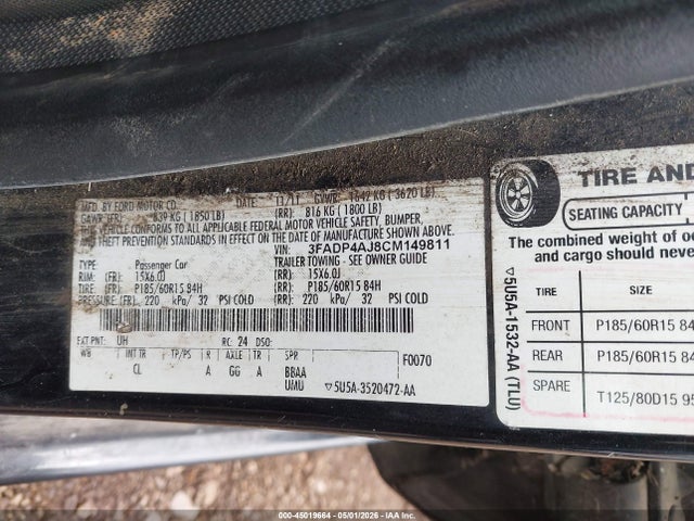 Продажа на аукционе авто 2012 Ford Fiesta S, vin: 3FADP4AJ8CM149811, номер лота: 45019664