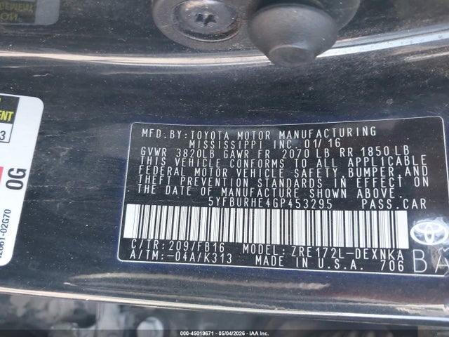 Toyota COROLLA LE 2016 5YFBURHE4GP453295 Image 9
