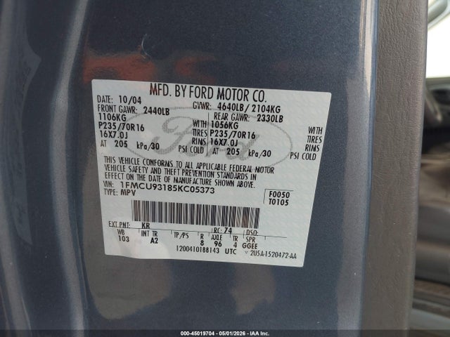 Продаж на аукціоні авто 2005 Ford Escape Xlt, vin: 1FMCU93185KC05373, номер лоту: 45019704