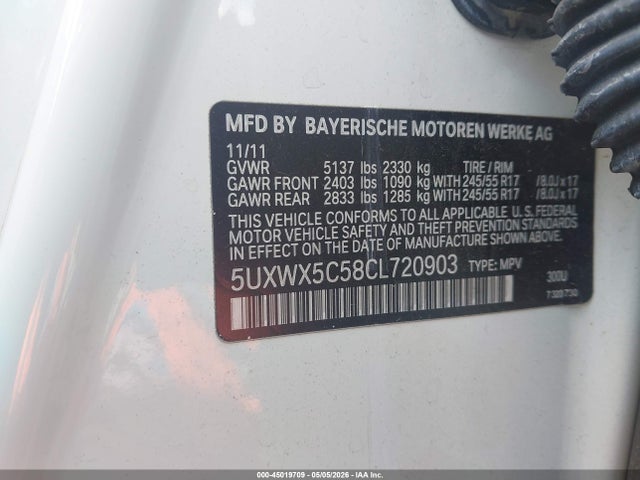 45019709 :رقم المزاد ، 5UXWX5C58CL720903 vin ، 2012 Bmw X3 Xdrive28i مزاد بيع