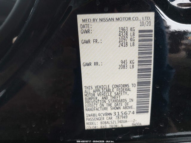 1N4BL4CV8MN315674 Nissan Altima Sr Fwd