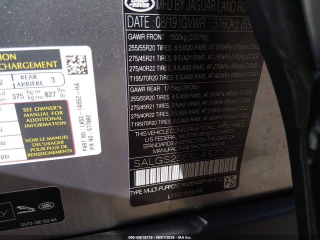 SALGS2SE6LA577992 Land Rover Range Rover P525 Hse