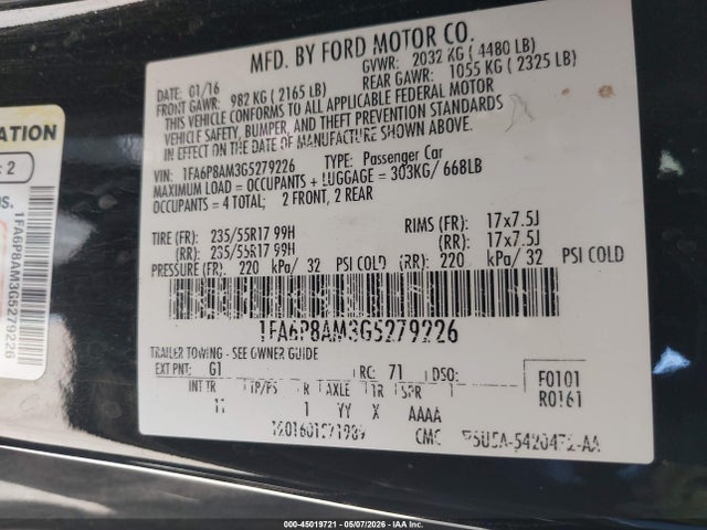 1FA6P8AM3G5279226 Ford Mustang V6