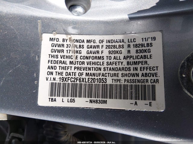 Honda Civic Lx 2020 19XFC2F6XLE201053 Image 9