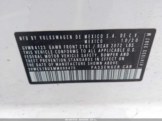 3VWC57BUXMM006475 Volkswagen Jetta 1.4t R-line/1.4t S/1.4t Se