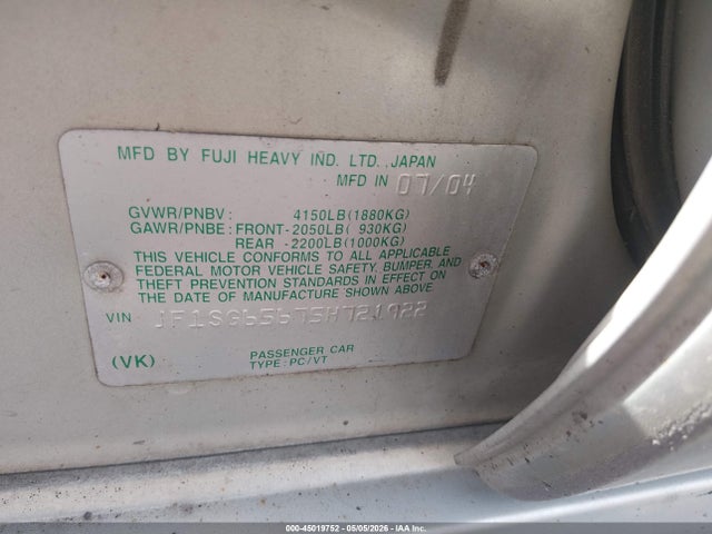 Продаж на аукціоні авто 2005 Subaru Forester 2.5xs, vin: JF1SG65675H721922, номер лоту: 45019752
