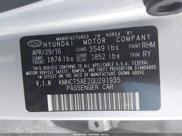 Hyundai ACCENT SE 2016 KMHCT5AE2GU291935 Image 9