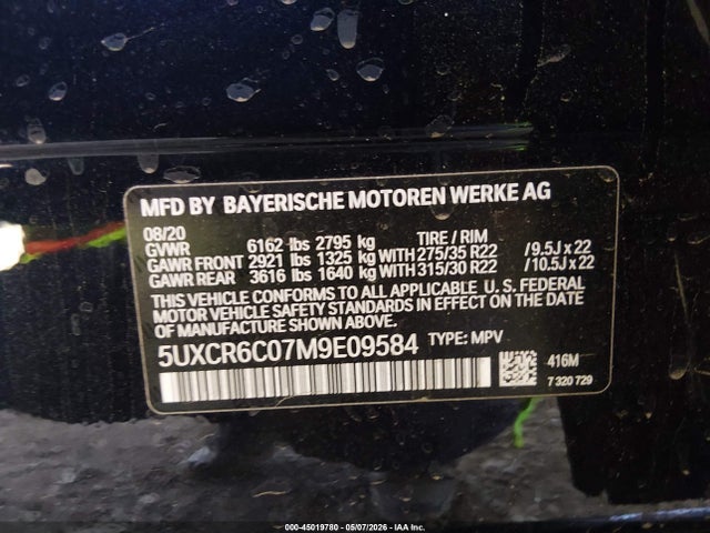 2021 Bmw X5 Xdrive40i მანქანა იყიდება აუქციონზე, vin: 5UXCR6C07M9E09584, აუქციონის ნომერი: 45019780