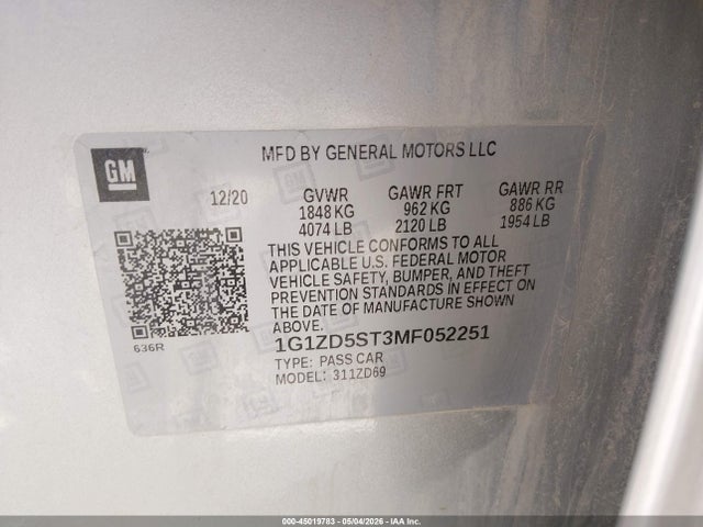 1G1ZD5ST3MF052251 Chevrolet Malibu Fwd Lt