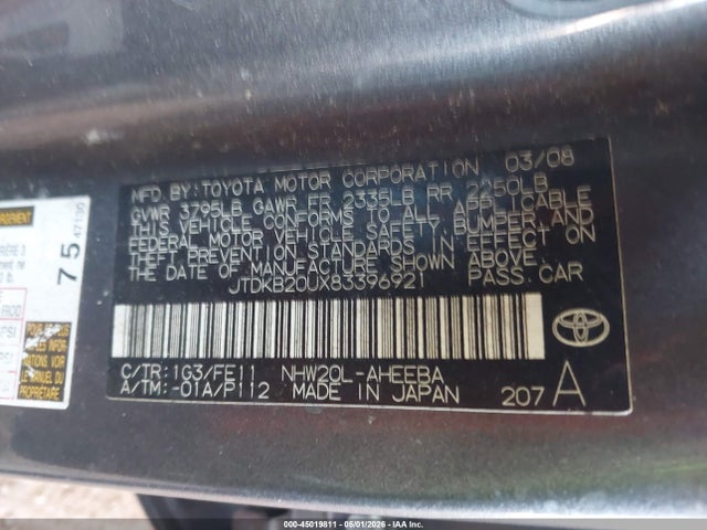 Aukcja sprzedaży 2008 Toyota Prius, vin: JTDKB20UX83396921, numer aukcji: 45019811