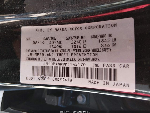 Aukcja sprzedaży 2019 Mazda Mazda3 Premium Package, vin: JM1BPANM9K1145170, numer aukcji: 45019812