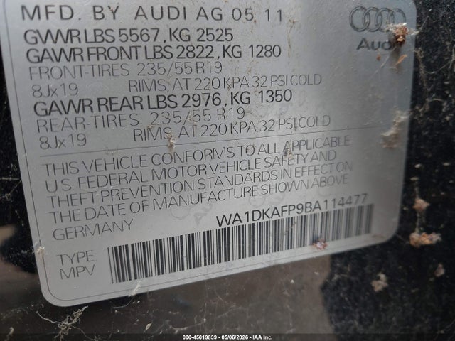 Продажа на аукционе авто 2011 Audi Q5 3.2 Premium Plus, vin: WA1DKAFP9BA114477, номер лота: 45019839