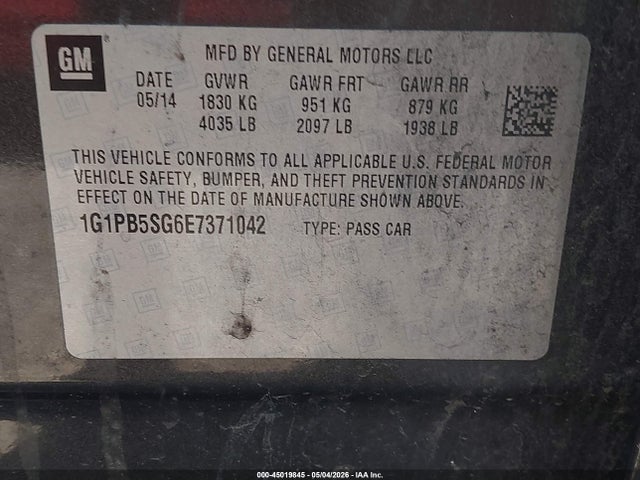 1G1PB5SG6E7371042 Chevrolet Cruze Ls Manual