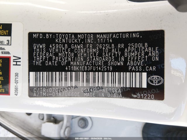 Aukcja sprzedaży 2015 Toyota Avalon Xle, vin: 4T1BK1EB3FU142519, numer aukcji: 45019851