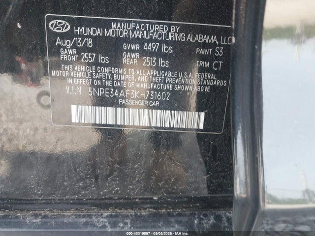 Aukcja sprzedaży 2019 Hyundai Sonata Sport, vin: 5NPE34AF3KH731602, numer aukcji: 45019857