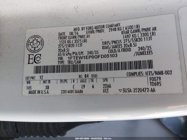 Ford F-150 Xlt 2016 1FTEW1EP0GFD05103 Image 9