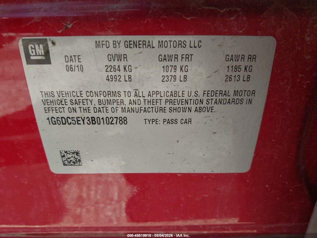 Продажа на аукционе авто 2011 Cadillac Cts Standard, vin: 1G6DC5EY3B0102788, номер лота: 45019918