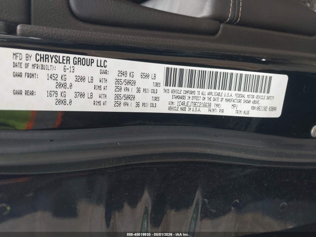 Продаж на аукціоні авто 2014 Jeep Grand Cherokee Summit, vin: 1C4RJEJT9EC216638, номер лоту: 45019930