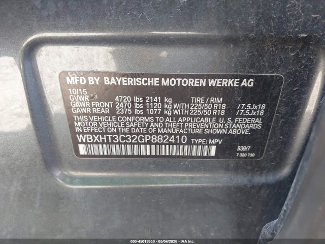 2016 Bmw X1 Xdrive28i მანქანა იყიდება აუქციონზე, vin: WBXHT3C32GP882410, აუქციონის ნომერი: 45019950