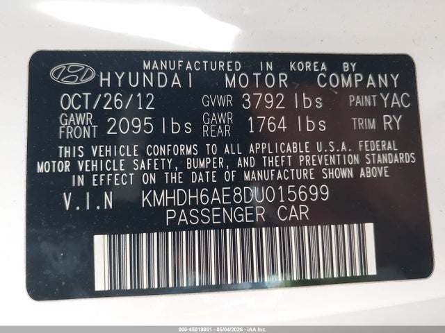 Aukcja sprzedaży 2013 Hyundai Elantra Se, vin: KMHDH6AE8DU015699, numer aukcji: 45019951